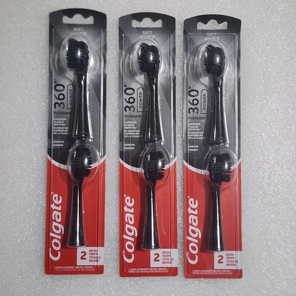 Colgate 360 Power Charcoal Soft 2 Replacement Brush Heads 3 packs Lot New - Picture 1 of 5